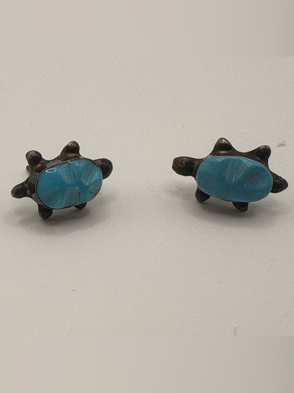 Vintage Sterling Silver Turquoise Starburst Stud Earrings Unmarked